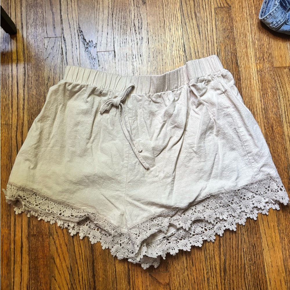SHEIN Women’s Beige Lace Trim Shorts